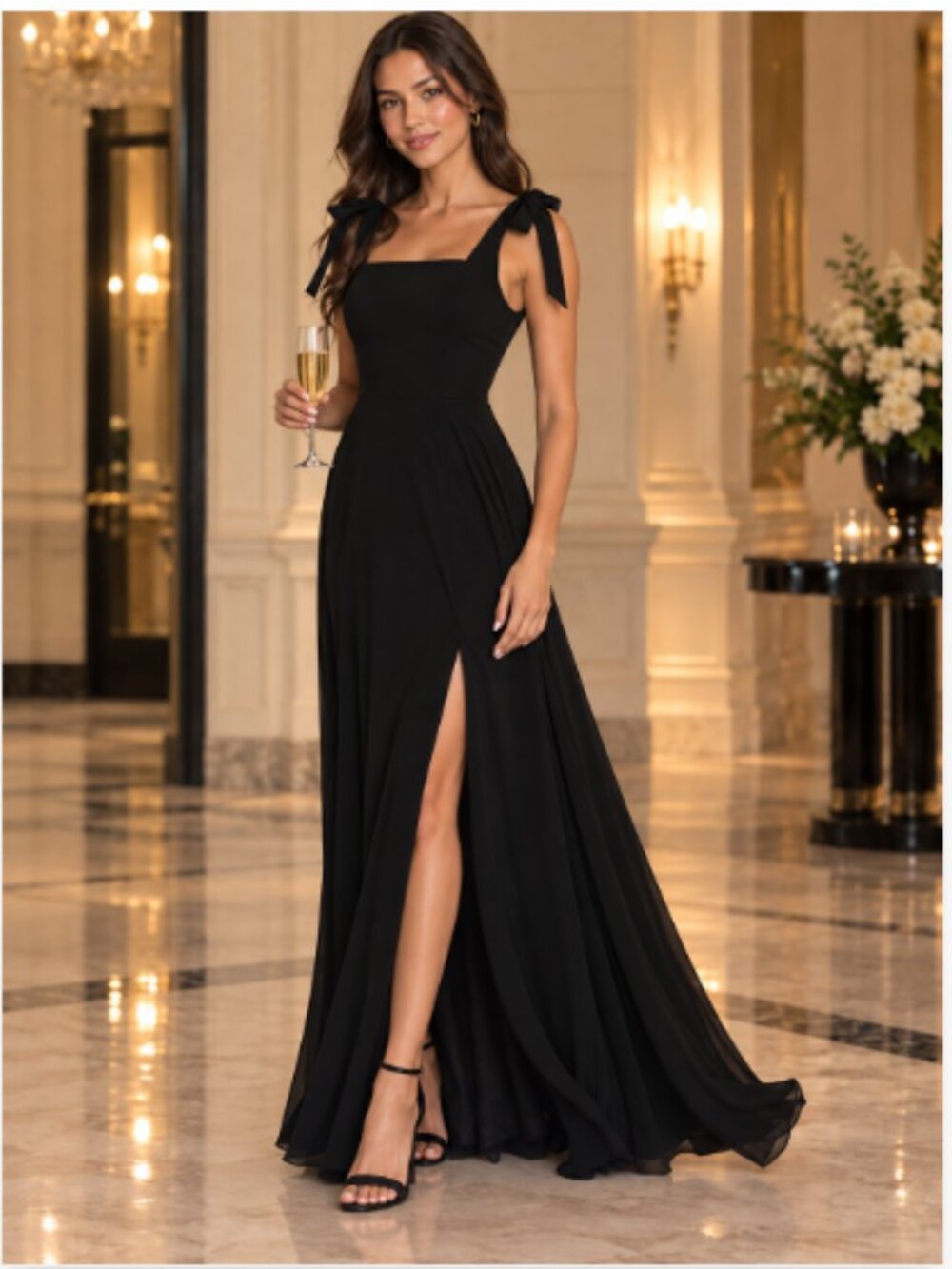 Lulus Love Me Forever Black Square Neck Maxi Dress Gown